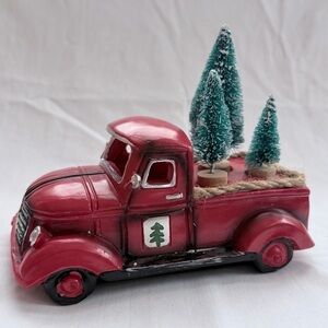 Festive Red Holiday Farm Truck with Trees